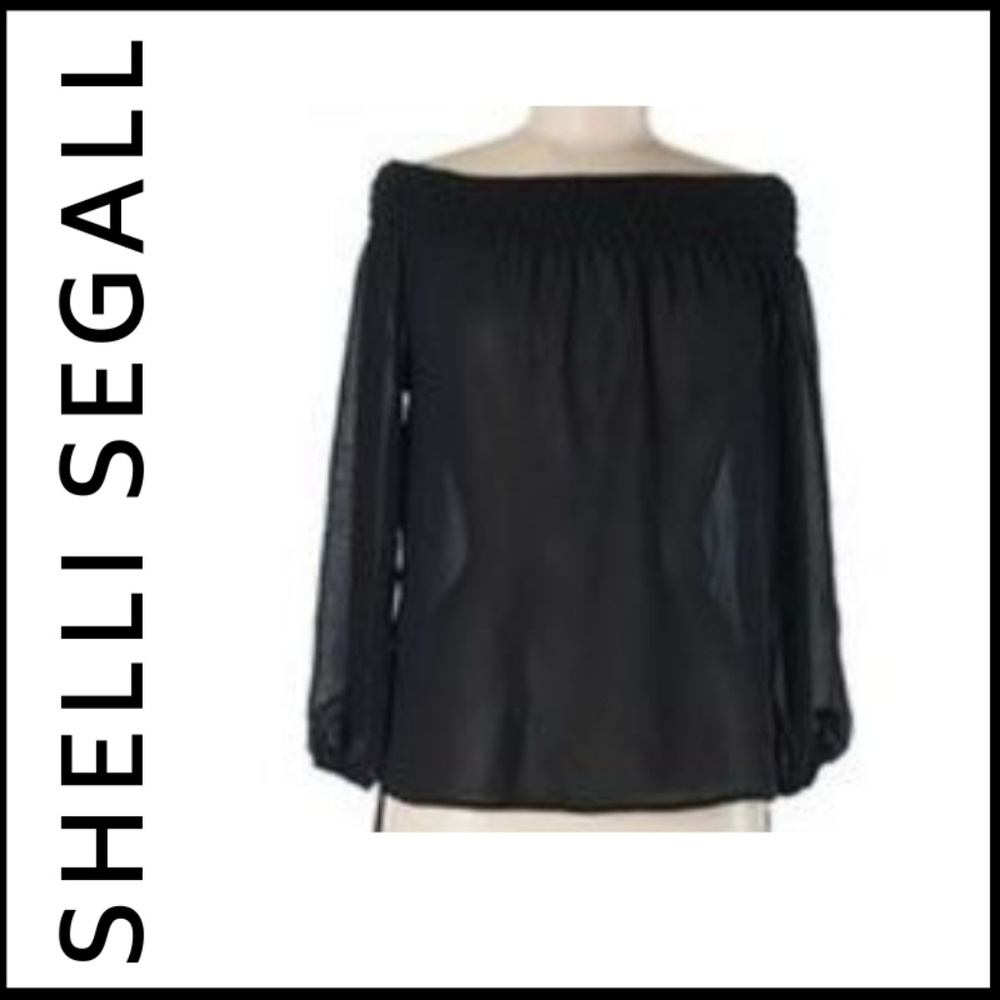 NWT SHELLI SEGALL Black 3/4 Sleeve Sheer Blouse - Picture 5 of 5